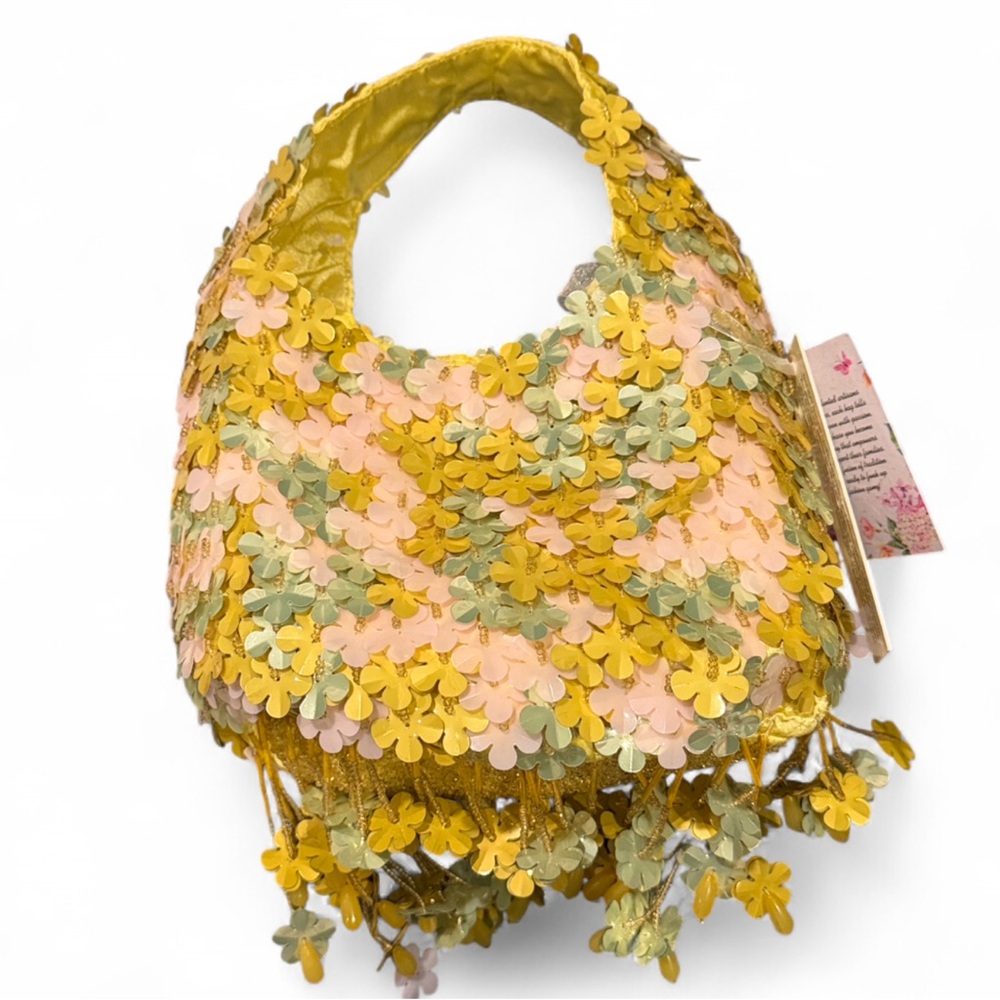 Pastel Floral Beaded Fringe Mini Hobo Bag NWT - Picture 5 of 10